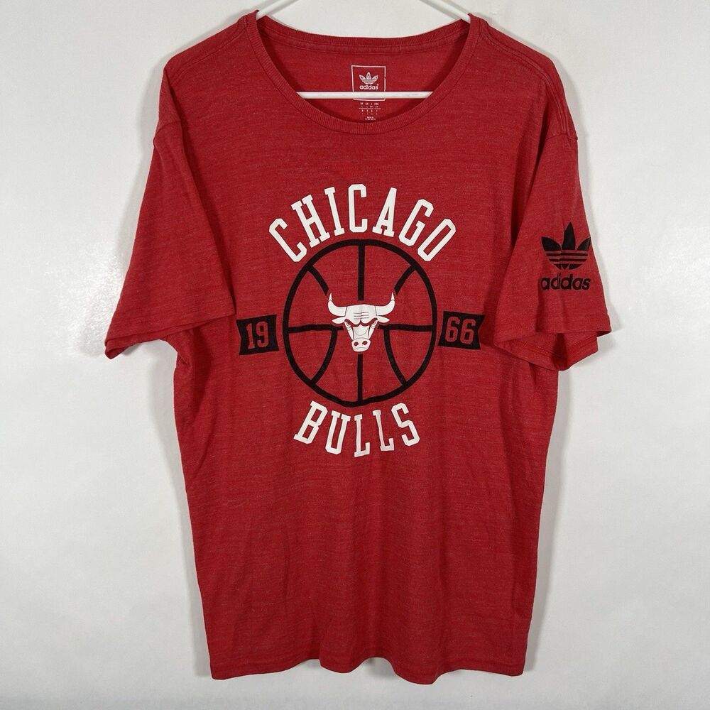 Chicago Bulls Adidas Trefoil T Shirt Mens Size Large Red Short Sleeve